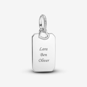 Pandora Engravable Rectangle Tag Pendant Argintii | 5142870-OS