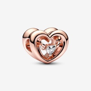 Pandora Radiant Heart & Floating Stone Charm Roz Aurii | 8470359-CQ