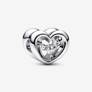Pandora Radiant Heart & Floating Stone Charm Argintii | 4831576-KN