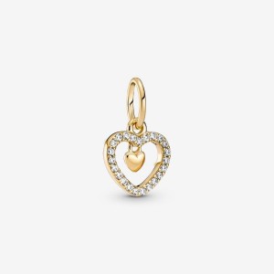 Pandora Sparkling Double Heart Dangle Charm Aurii | 9406528-JW